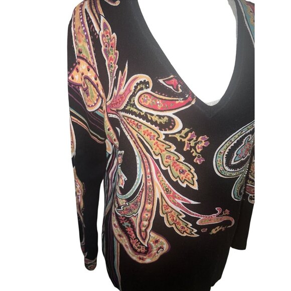 Avvenire Desigual Womens V-Neck Long Sleeve Paisley Print Top XL - Picture 2 of 4